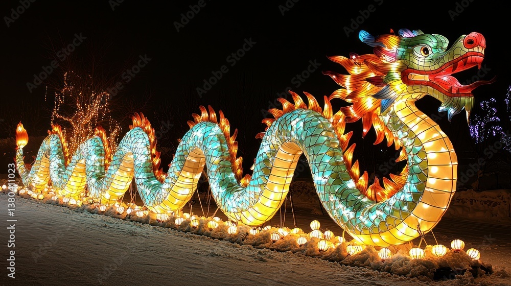 Obraz premium Illuminated Dragon Lantern Festival Display