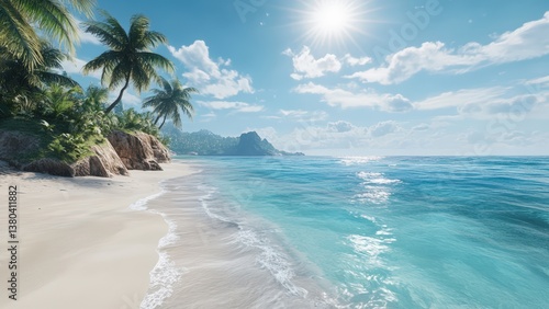 Wallpaper Mural Stunning Tropical Beach with Palm Trees and Clear Blue Water Torontodigital.ca