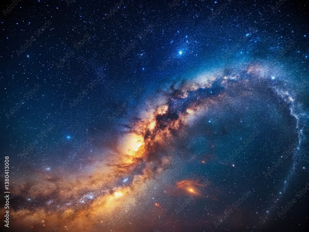 Fototapeta premium Majestic Milky Way Galaxy with Bokeh, Night Sky Starscape, Cosmic Background, Astrophotography, Celestial