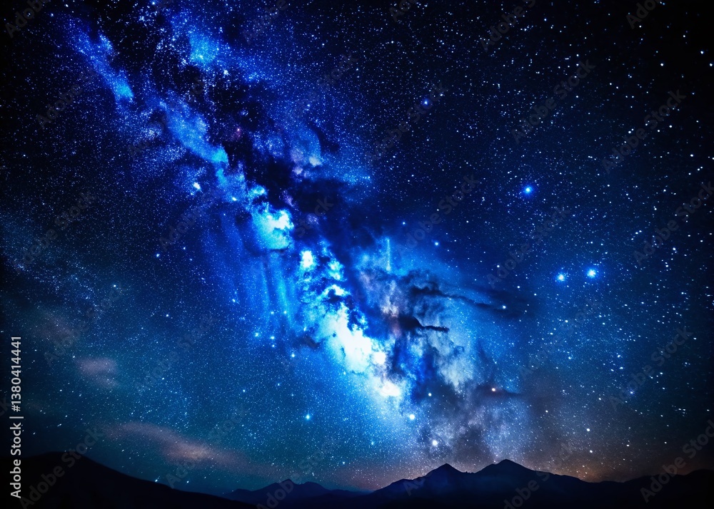 Obraz premium Majestic Night Sky: Starry Blue Galaxy Background - Astrophotography Image