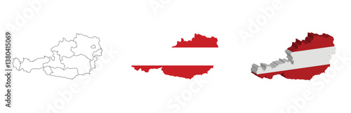 Austria outline, fill with flag and 3d map