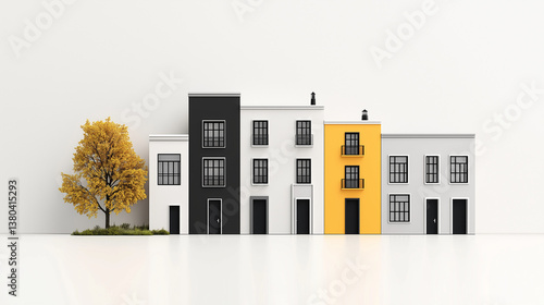 Wallpaper Mural A Layout of Toy Houses Standing in a Row on a Plain Background Torontodigital.ca