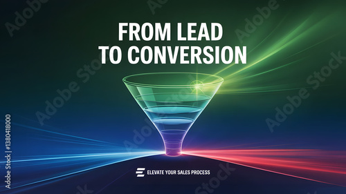 A funnel shape, glowing with energy, showing the sales funnel process from lead to conversion.