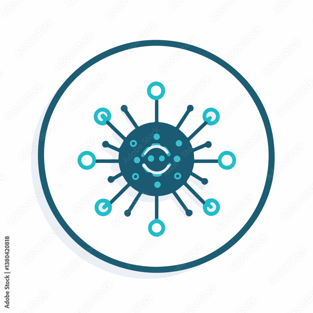 Virus graphic spreads in circular emblem on white background Virus graphic spreads in circular emblem on white background