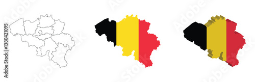 Belgium outline, fill with flag and 3d map