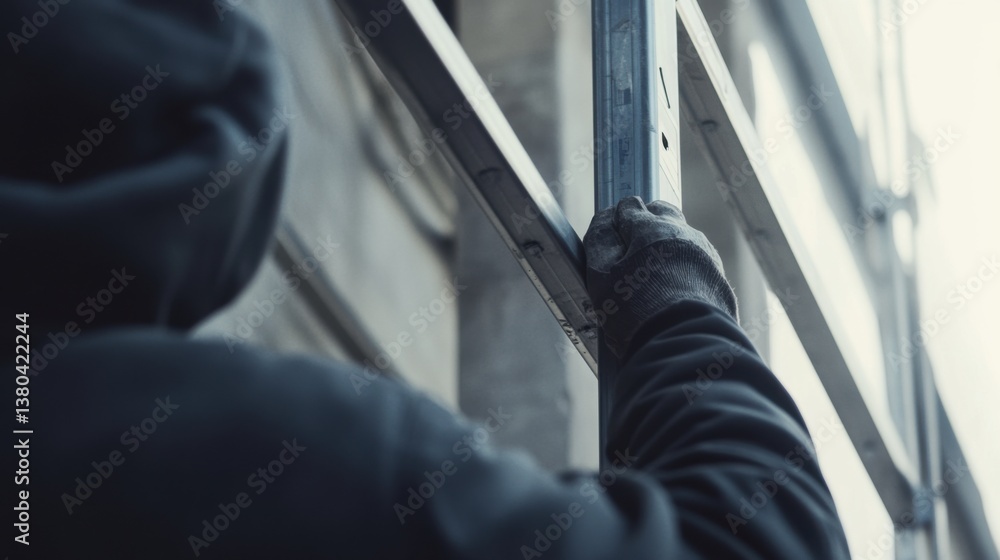 A construction worker adjusting a scaffolding system. Featuring safety and coordination A construction worker adjusting a scaffolding system. Featuring safety and coordination