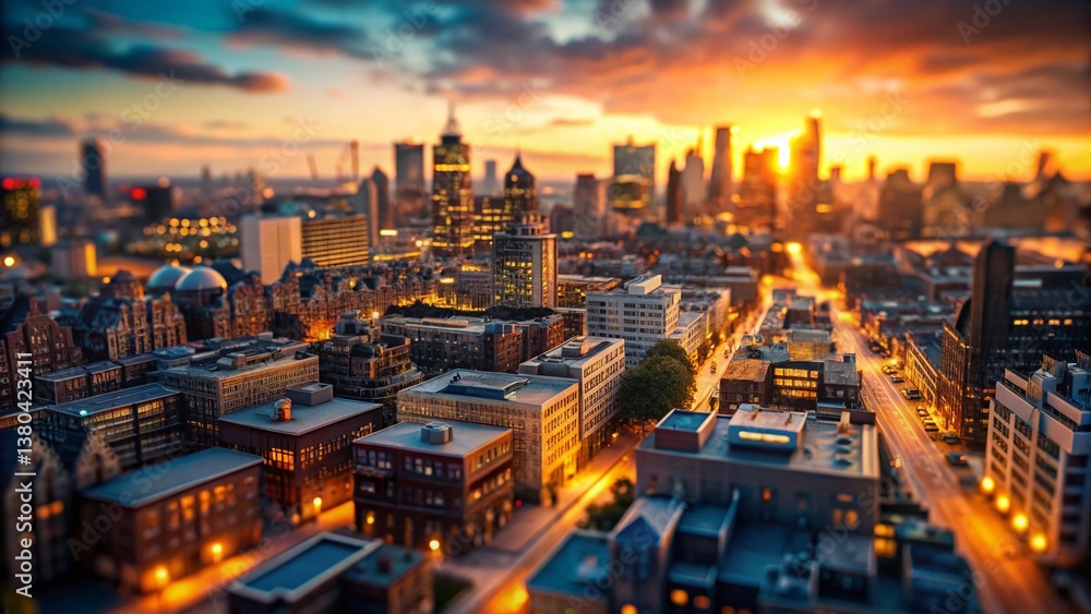 Fototapeta premium Miniature Cityscape: Tilt-Shift Photography of Urban Scene, July 18th