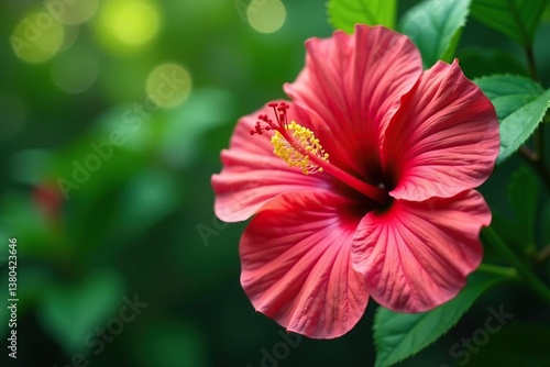 Bold tropical hibiscus, vibrant colors, lush greenery, art, floral, lush