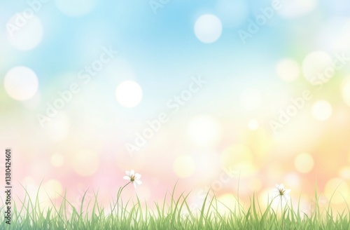 Daisy Flower Field with Bokeh Lights and Pastel Colors Background