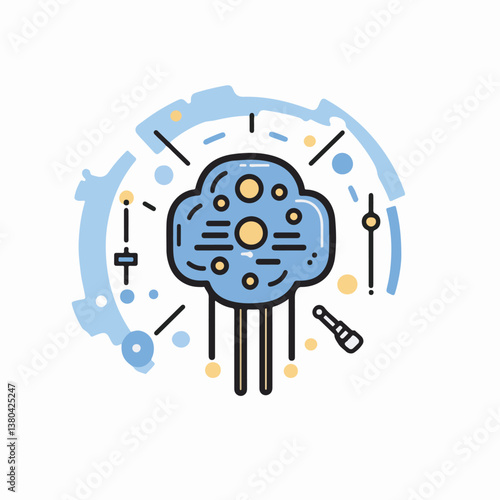 Abstract circuit board emits signal technical illustration
