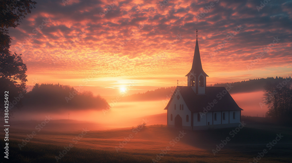 Obraz premium Sunrise Misty Church