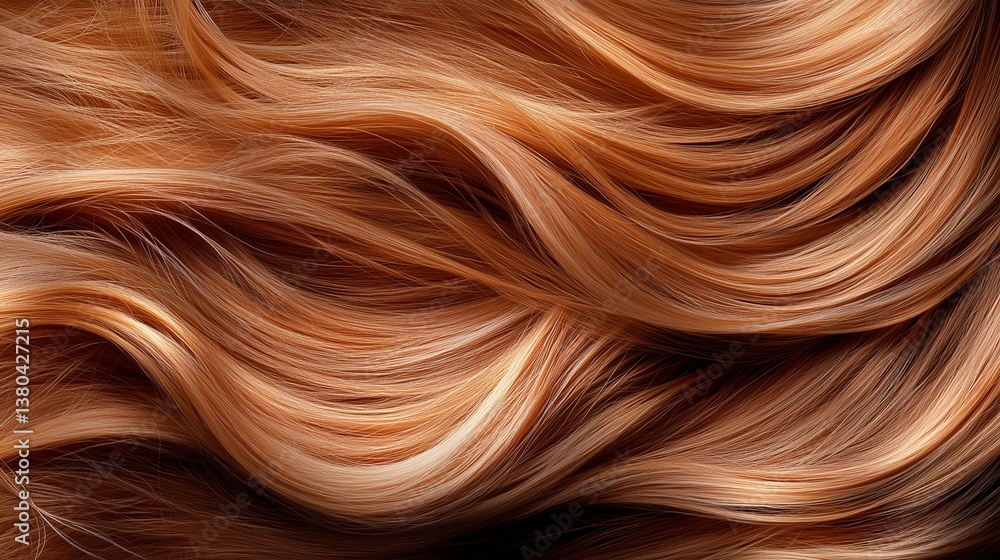 Close-up of shiny wavy red hair texture Close-up of shiny wavy red hair texture