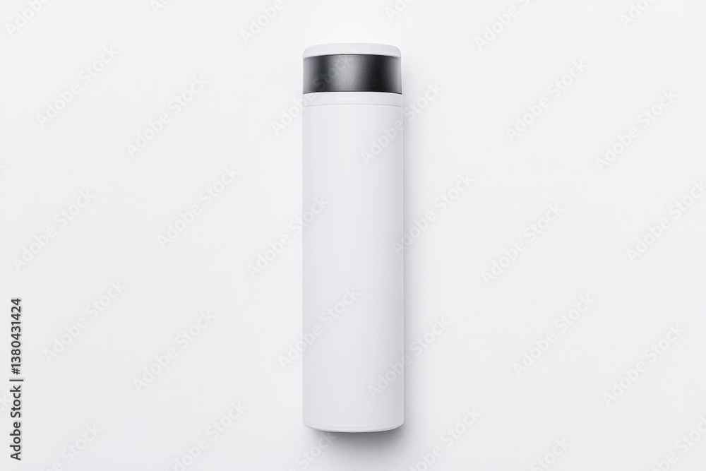Sleek white thermos with black lid, designed for stylish hydrati Sleek white thermos with black lid, designed for stylish hydrati