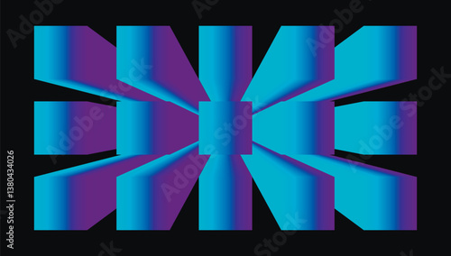 Color glowing wireframe tunnel. Grid tunnel in perspective. Funnel or portal illusion. Optical illusion art