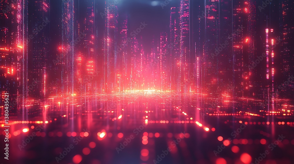 Fototapeta premium A glowing network of interconnected data points in a futuristic space, with a clear central area for text