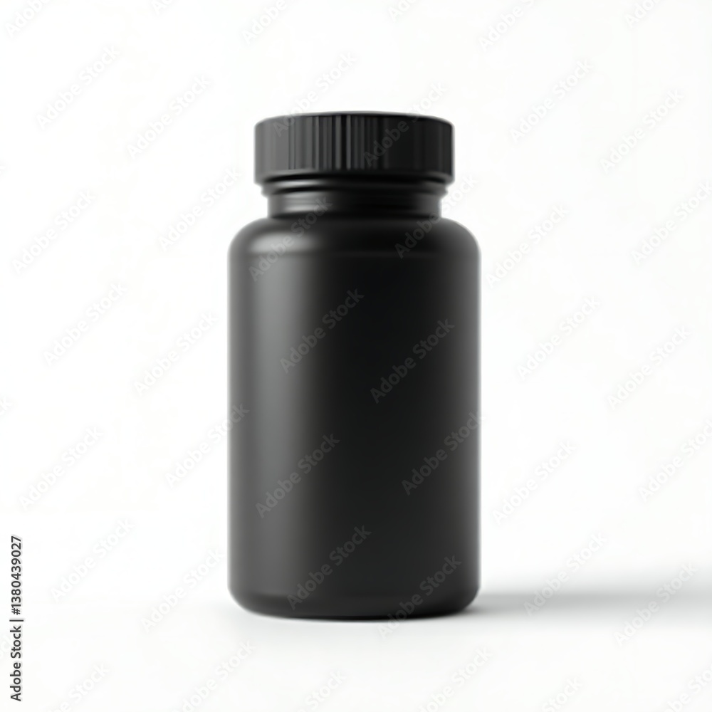 Simple Black Pill Bottle on White Background for Health Supplement Packaging Simple Black Pill Bottle on White Background for Health Supplement Packaging
