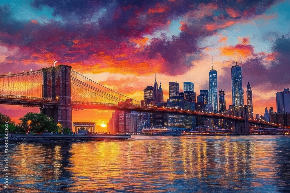 Naklejka premium Brooklyn Bridge Sunset Cityscape