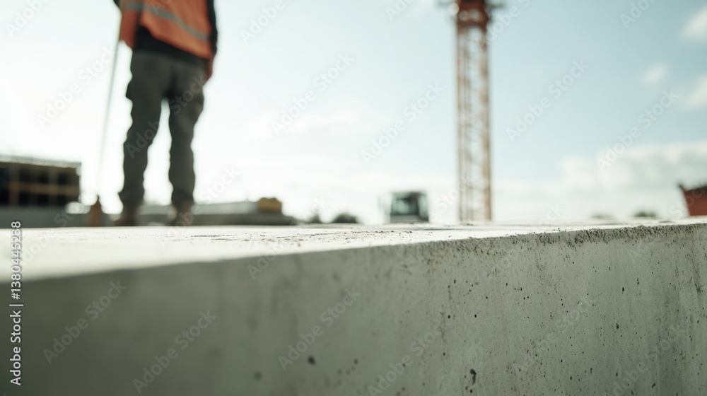 A construction worker checking the alignment of a concrete structure. Featuring accuracy and attention to detail A construction worker checking the alignment of a concrete structure. Featuring accuracy and attention to detail