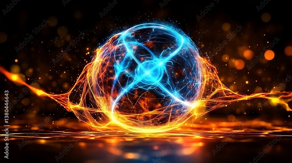 Obraz premium Fiery Plasma Orb Energy Sphere Abstract Background.