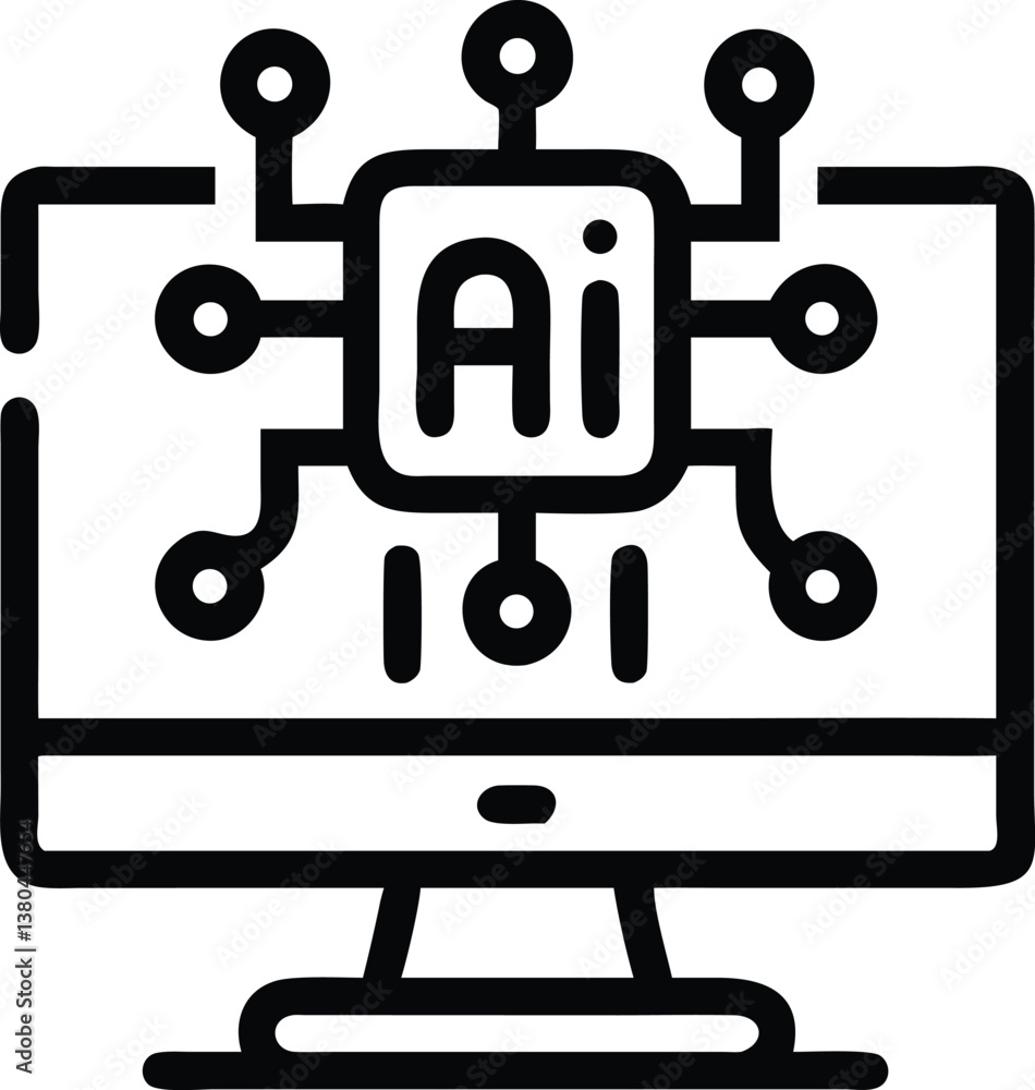 Artificial Intelligence Circuit Icon on Computer Monitor – AI and Technology Line Vector Artificial Intelligence Circuit Icon on Computer Monitor – AI and Technology Line Vector