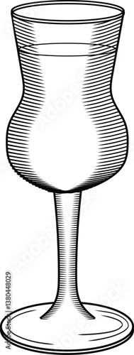Shot glass with liqueur vector illustration in sketch style. Hand drawn line art of alcohol aperitif on isolated background. Black and white monochrome retro style