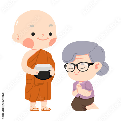 Monk and Elderly Woman Praying