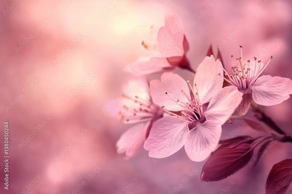 Obraz premium Blooming Cherry Flowers Macro Shot with Delicate Pink Petals on Branch