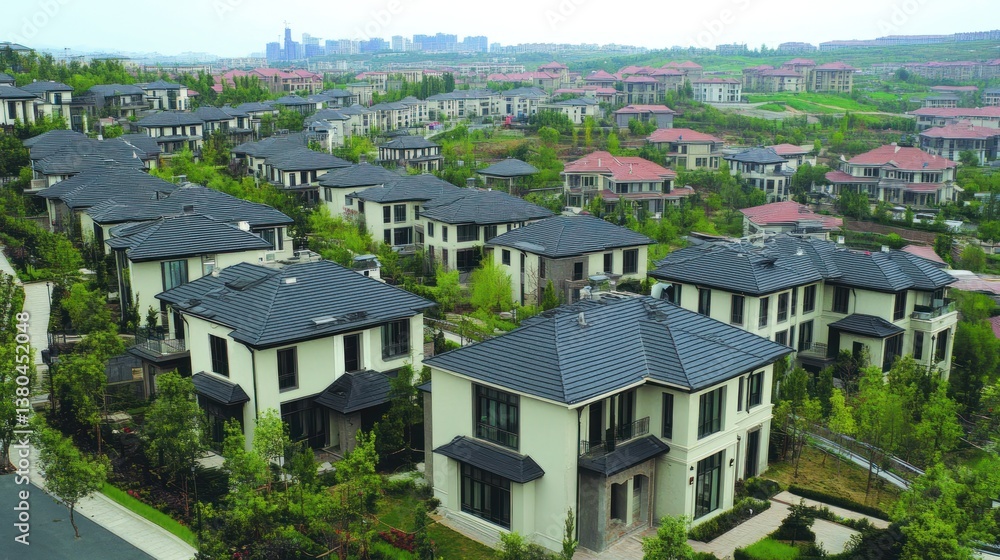 Obraz premium Aerial view of modern suburban homes