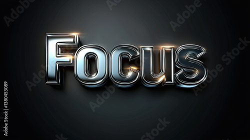Shiny chrome focus word standing on dark background