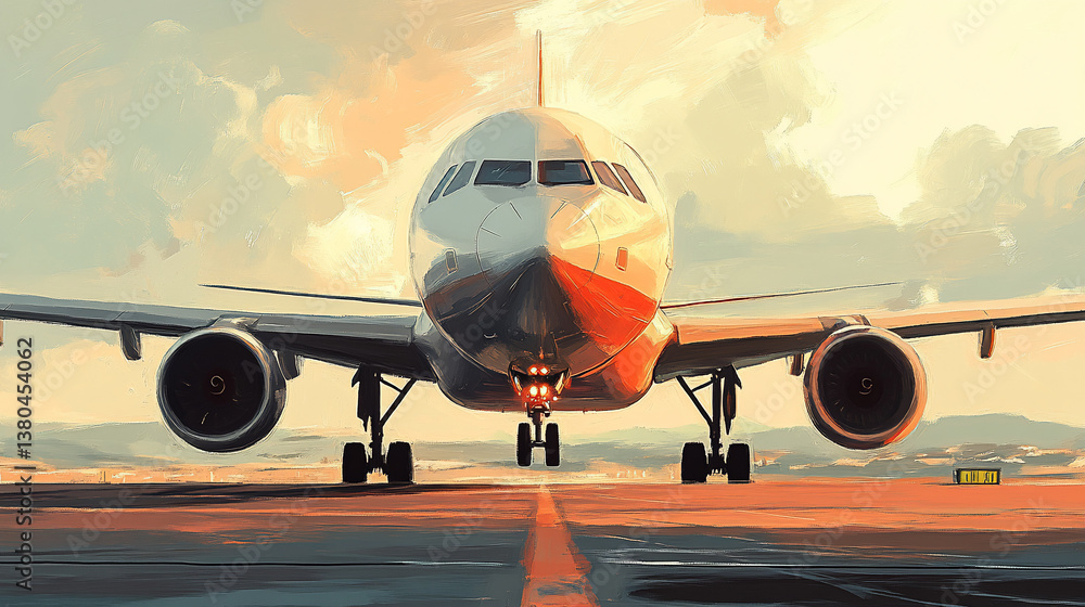 Airplane on runway at sunrise Airplane on runway at sunrise