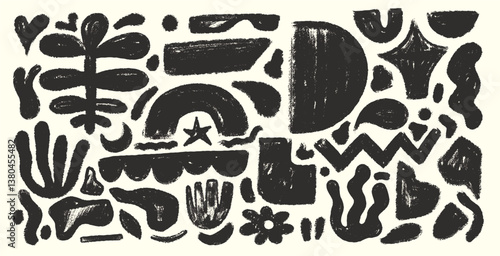 Set of decorative hand drawn design elements. Nature background. Tileable wallpaper print. Geometric design poster, vector template with primitive shapes. Modern vector illustration.