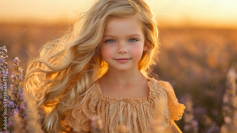 Golden Hour Girl: A Little Blonde Beauty in a Lavender Field Golden Hour Girl: A Little Blonde Beauty in a Lavender Field