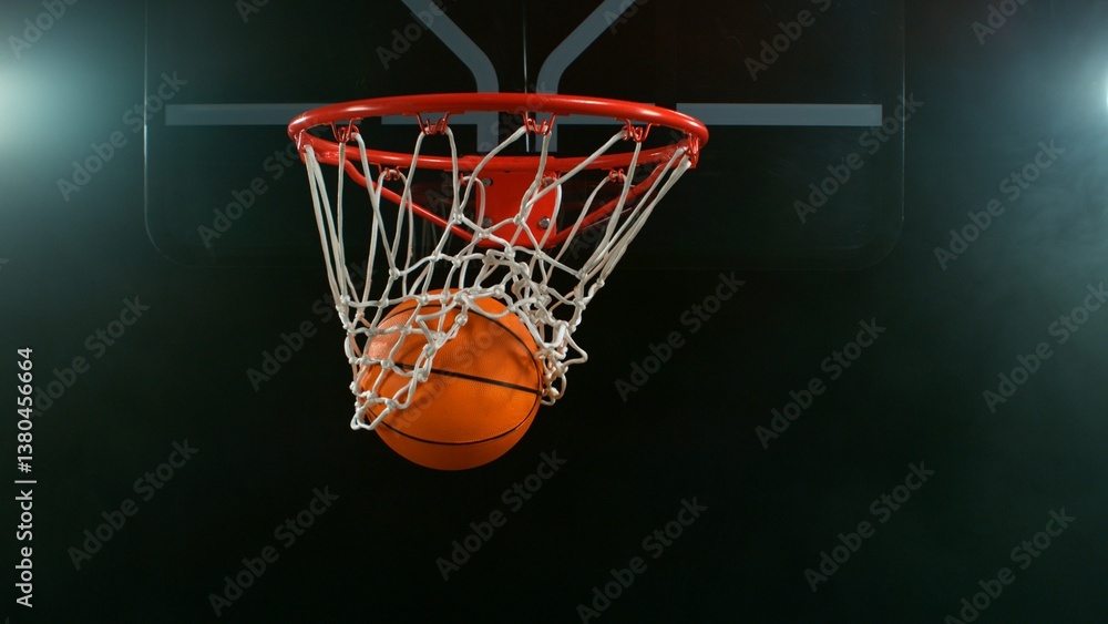 Freeze motion of basketball ball hitting the basket Freeze motion of basketball ball hitting the basket