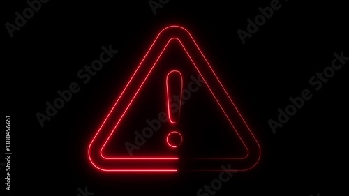 Animation of glowing neon Warning attention icon signal , alert , risk , safety, danger road warning sign animated .neon sign Warning alert icon isolated  signs, security, 