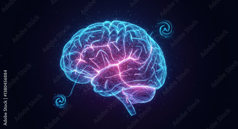 A conceptual visualization of AI algorithms mapping neural pathways in a digital brain model A conceptual visualization of AI algorithms mapping neural pathways in a digital brain model