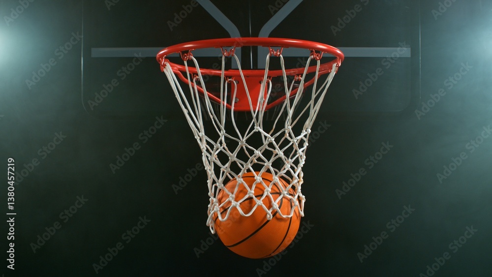 Freeze motion of basketball ball hitting the basket Freeze motion of basketball ball hitting the basket