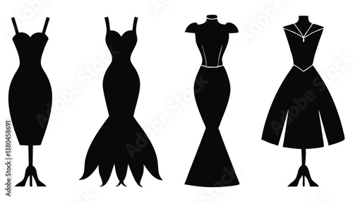 Elegant women in various stylish dresses