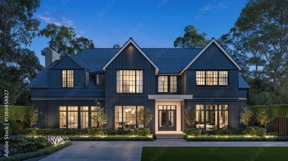 Modern Country Estate Home at Dusk Modern Country Estate Home at Dusk