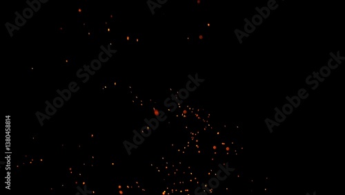 Hot sparks flying in the air isolated on black background