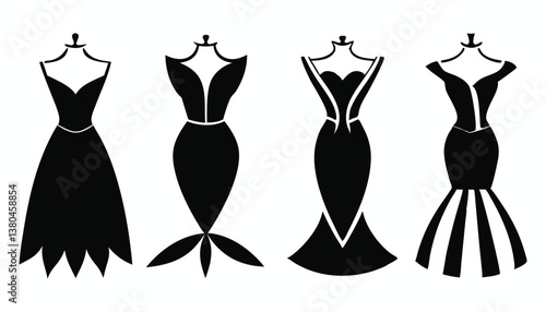 Elegant women in various stylish dresses