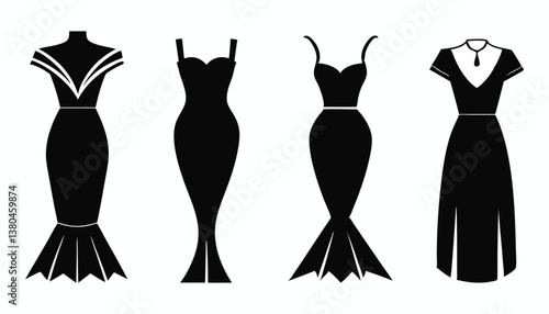 Elegant women in various stylish dresses