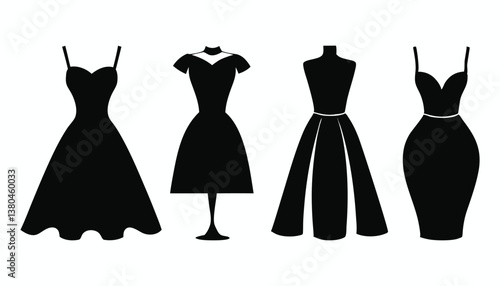 Elegant women in various stylish dresses