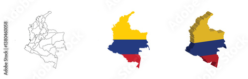 Colombia outline, fill with flag and 3d map