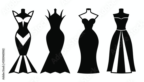 Elegant women in various stylish dresses