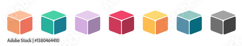 Cube logo icon graphic illustration set, rhombus box logotype color isometric 3d image clip art
