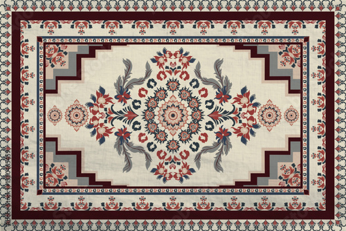 Vintage Persian Carpet Design, Traditional Oriental Rug with Intricate Floral and Geometric Patterns, Handmade Ethnic Tapestry for Interior Decoration, Luxurious Textile Art for Home and Yoga Spaces