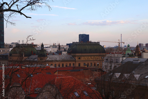 Various historic and contemporary buildings in downtown Zagreb, Croatia.
