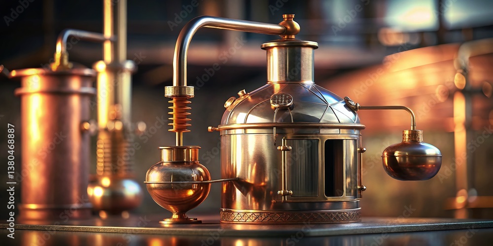 Moonshine Still: DIY Alcohol Distillation Setup with Bokeh Background Moonshine Still: DIY Alcohol Distillation Setup with Bokeh Background