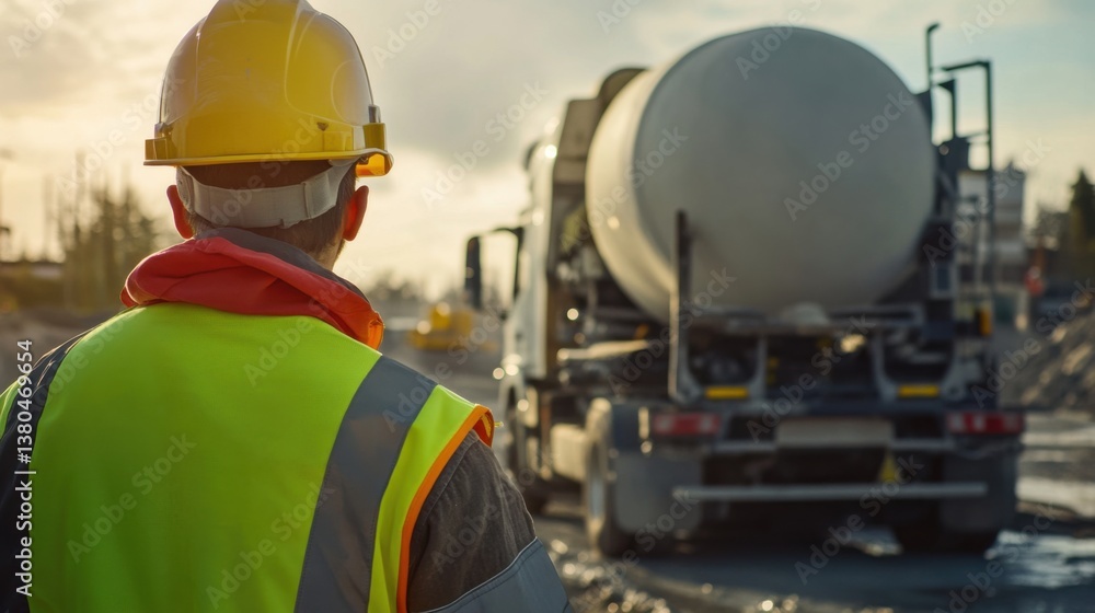 custom made wallpaper toronto digitalA construction worker guiding a cement truck on-site. Featuring coordination and focus