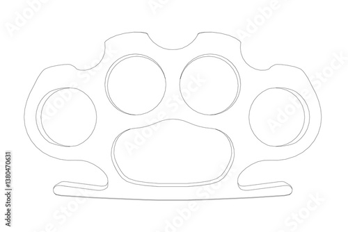 A black and white drawing of a Brass knuckles with a black and white outline. The drawing has a strong, aggressive feeling to it
